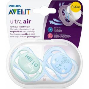 2 Sucettes Avent Ultra Air 0-6 mois - Hello/Visage