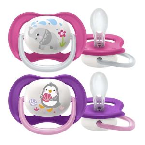 Lot de 2 sucettes ultra air pingouin/ éléphant filles 6-18 mois