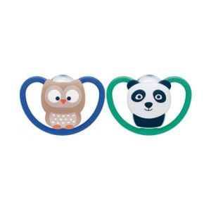 Sucette Space Hibou-Panda, lot de 2 - 6/18 mois