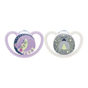 Space Night 2 Sucettes Silicone 6-18 Mois Violette/Gris