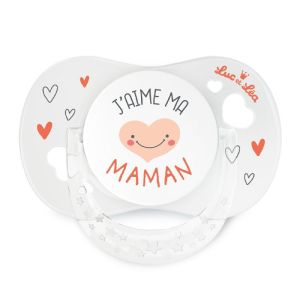 Sucette anatomique "J'aime ma maman" 0-6 mois avec anneau