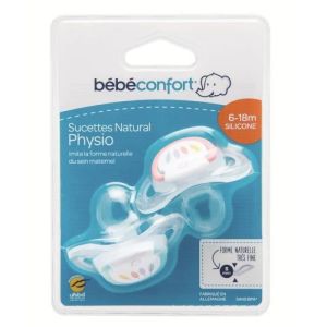 Sucette Natural Physio Bleu et Rouge - 0/6m - Lot de 2