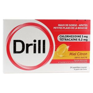 Drill Miel Citron sans sucre, 24 pastilles à sucer