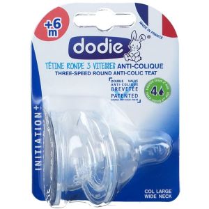 Tétine ronde 3 vitesses anti-colique liquide épais débit 4 +6 mois