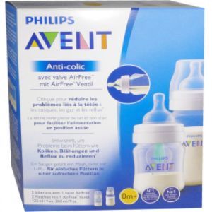 2 Biberons Anti-coliques avec valve Airfree 0+, 1x125ml et 1x260ml