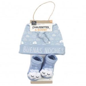 Kit de naissance chaussettes+bonnet nuage 0-6 mois