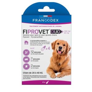 Traitement Spot-On Fiprovet Duo pour Chien de +20kg- 4x0,5ml