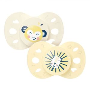 2 sucettes anatomiques 6-18 mois Jaune et beige
