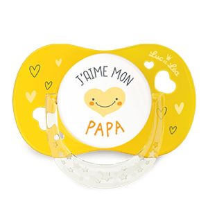 Sucette anatomique "J'aime mon papa" 6-18 mois avec anneau