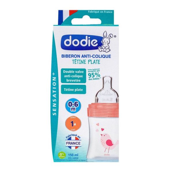 Dodie Biberon Initiation+ 330Ml Bleu +6 Mois Tétine Ronde 3 Vitesses Débit  3 pas cher