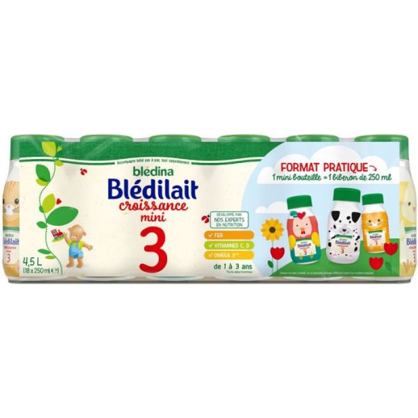 BLEDINA Blédilait 3 lait de croissance liquide de 10 mois 18x25cl