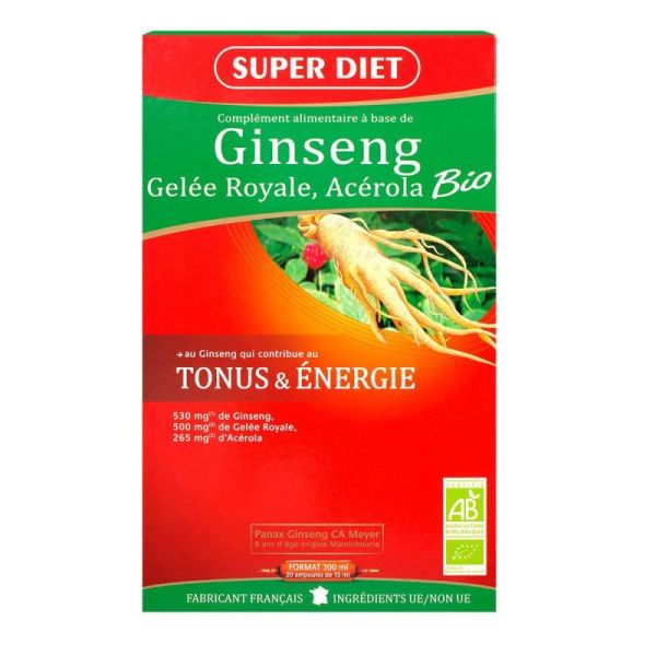 TONUS ENERGIE GINSENG GELEE ROYALE ACEROLA BIO 30 AMPOULES SUPERDIET