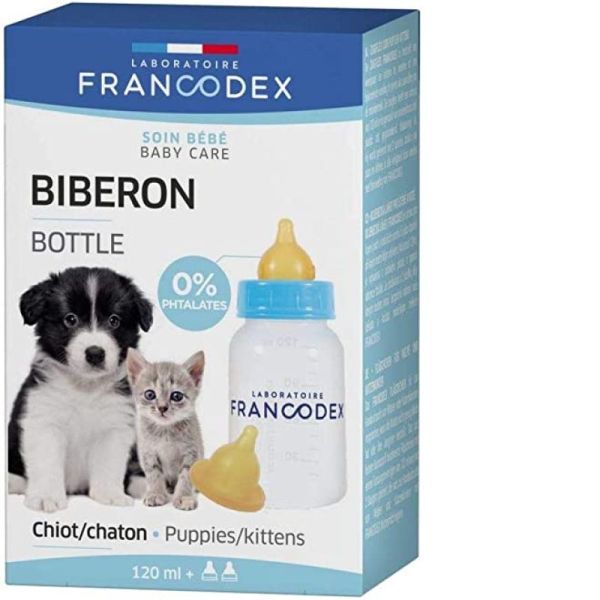 Biberon + 2 tétines pour chiots et chatons - 120ml