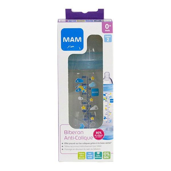 Biberon anti-colique +2 mois 260ml bleu