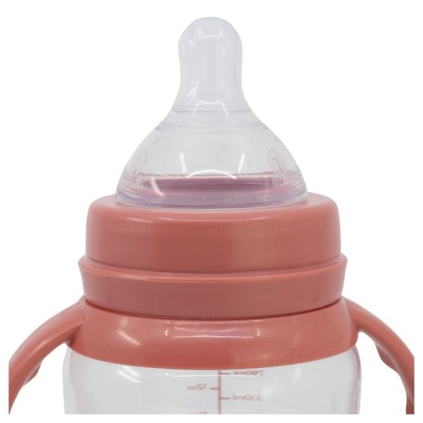 Biberon à col large avec poignées et tétine en silicone à 3 positions 360ml