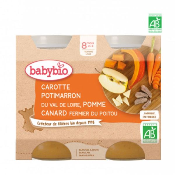 Carotte/Potimarron du Val de Loire, Pomme & canard fermier du Poitou 2x200g