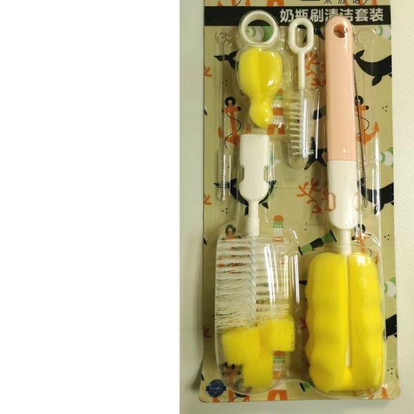 Goupillon Biberon plastique rose, 5 Pièces