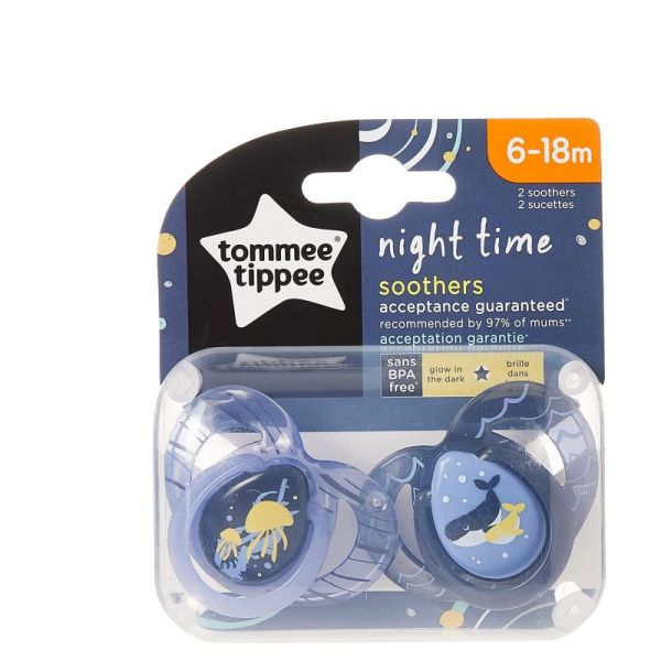 2 sucettes night time animaux de la mer 6-18 mois