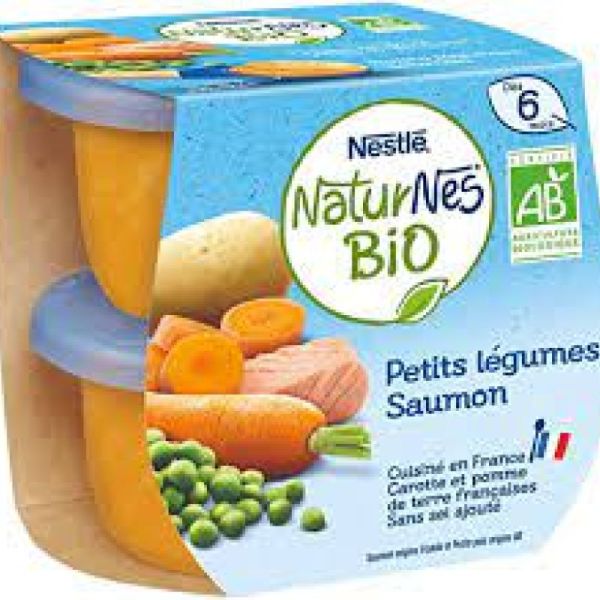 Naturnes Bio petit pot de petits légumes et saumon 2*190gr dés 6 mois