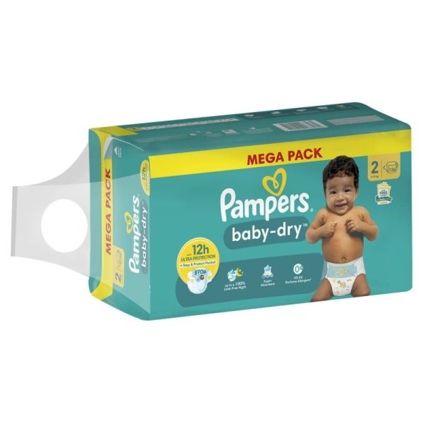 Pampers baby-dry Taille 2 / pack de 136 couches
