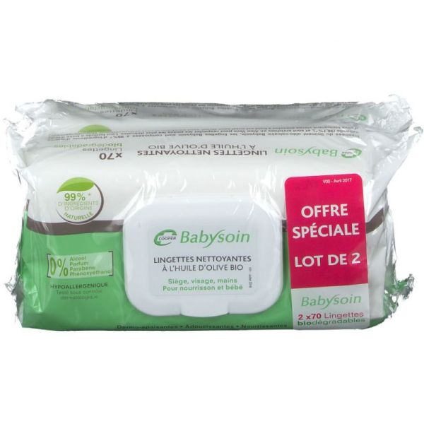Babysoin Lingettes ,lot 2 paquets de 70 lingettes
