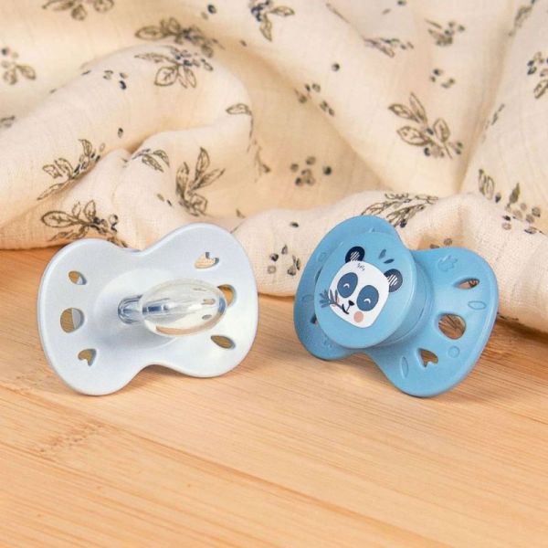 2 sucettes anatomiques 18 mois+ bleu et beige