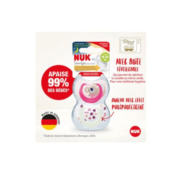 Sucette en silicone NUK Starlight Day & Night 6-18m Fille