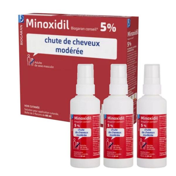 Minoxidil 5 % Biogaran Solution pour application cutanée 3 doses