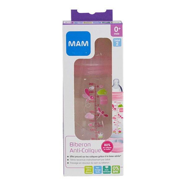 Biberon anti-colique +0 mois 260ml rose