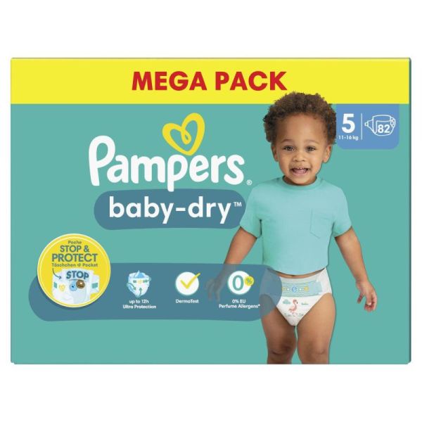 Couches baby-dry taille 4, 9kg à 14kg Pampers x30 sur