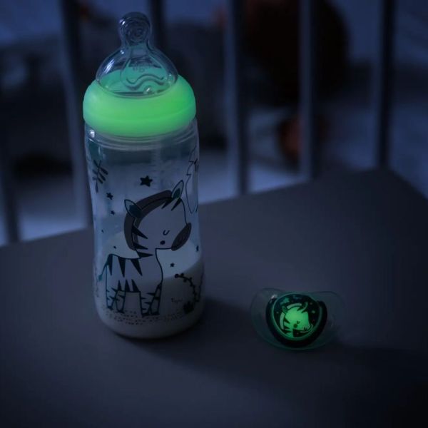 Biberon TRANSITION+ 300ml Nuit phosphorescent Zèbre 0-6mois