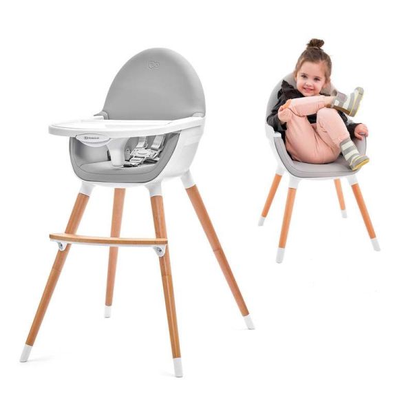 Chaise haute Kinderkraft FINI gris et blanc en bois de hêtre