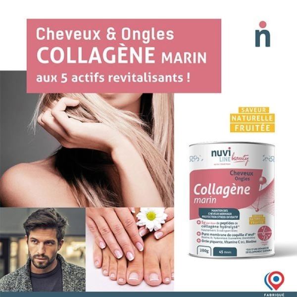Collagène Marin Cheveux & Ongles Ortie piquante Biotine (B8) Saveur Fruitée 280g