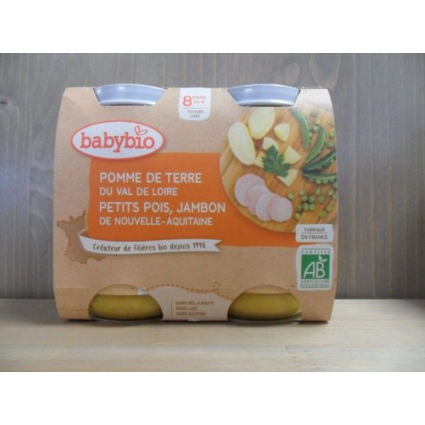 Babybio Pomme de terre/Petit Pois/Jambon   2x200g