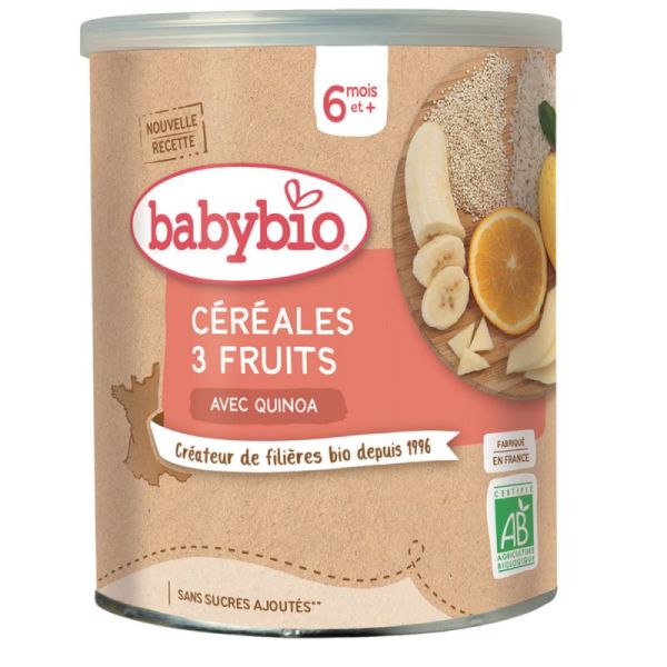 Babybio Céréales 3 Fruits 220g
