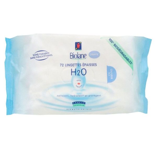 BIOLANE - Lingettes bébé H2O à l'eau - Bébé - Lot de 6x72 (432 Lingettes) -  Peaux sensibles - Nettoie et protège - Corps et siège - Sans rinçage - Dès