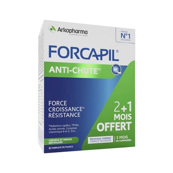 Forcapil  Cheveux Anti-chute, Lot 2 Mois + 1 Mois Offert, 90 Comprimés