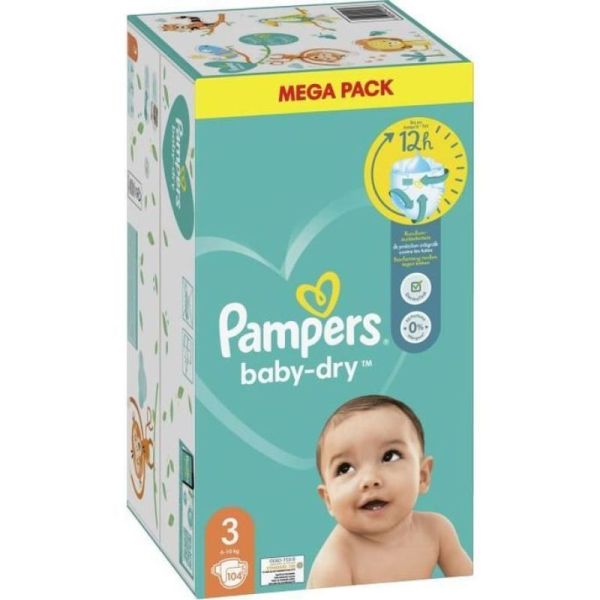 Pampers méga pack baby dry taille 3 , 6-10kg, 104 couches