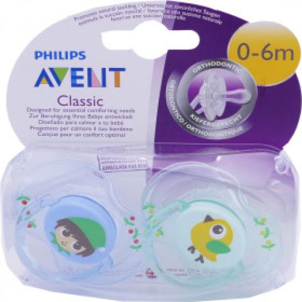 2 Sucettes garcons motifs Lutin-oiseau,0-6mois